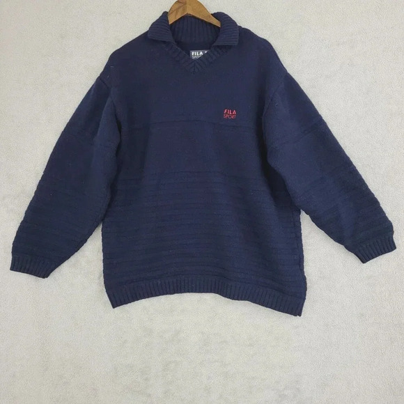 Fila Sport Wool Blend Navy Blue Pullover Sweater Men's Size 105 / XL 12CT - Picture 1 of 8